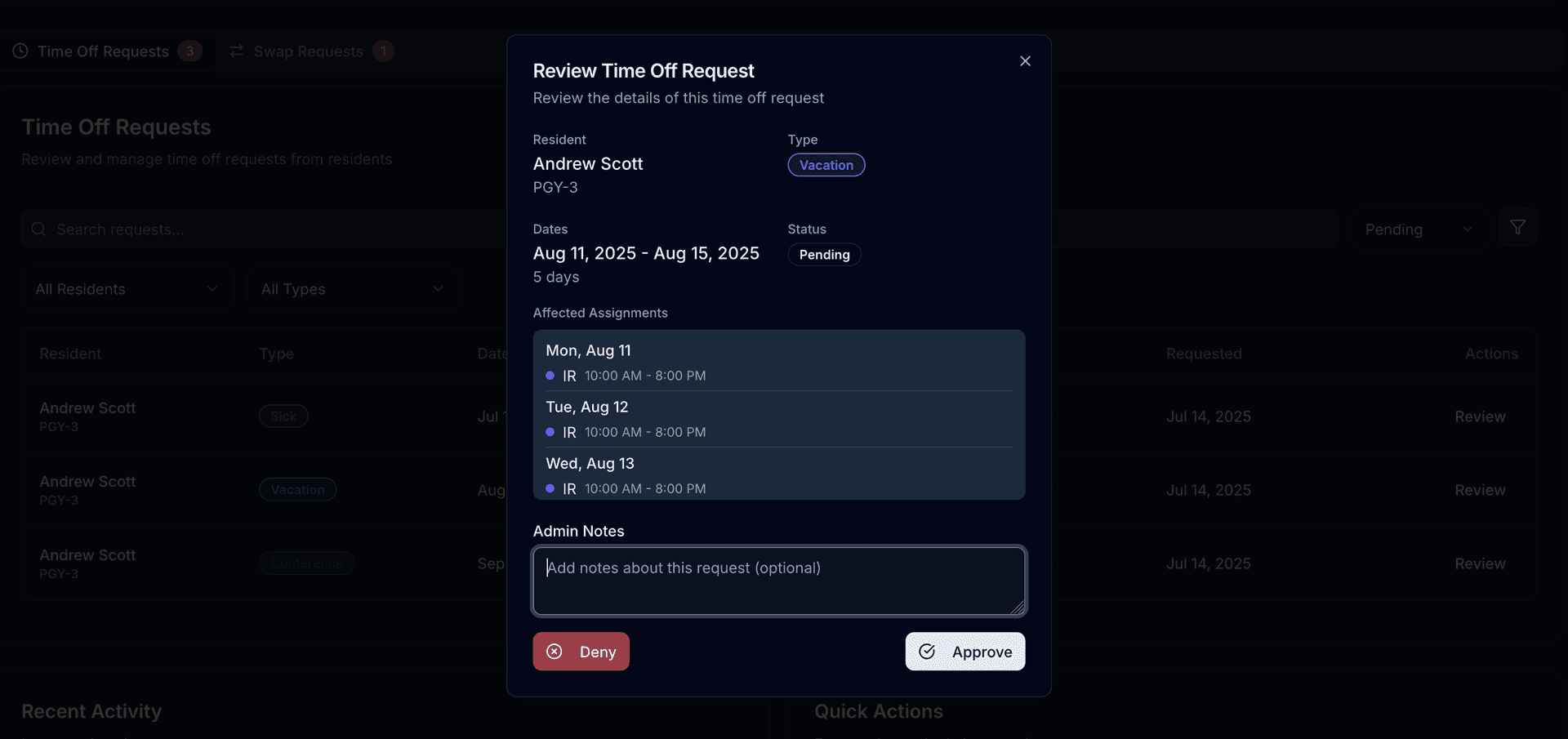 Smart Time-Off Management interface demonstration